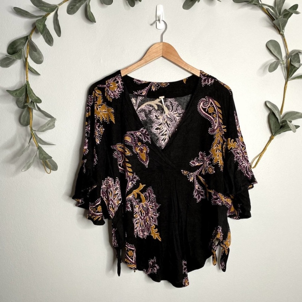 Free People Black Paisley Knit Top